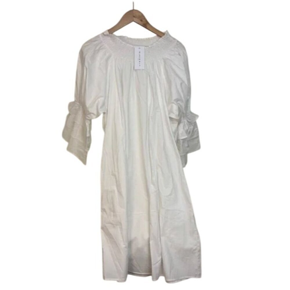 NWT Harshman Daphne Ruffle Cuff Cotton Poplin Dress In Off-White - XS - Picture 5 of 12